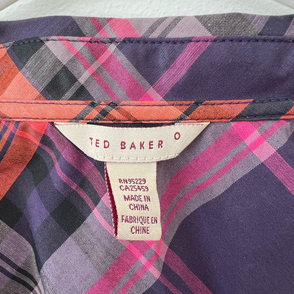 Ted Baker Chintz Finish Check Shirt Dress Side Pockets - Picture 3 of 4
